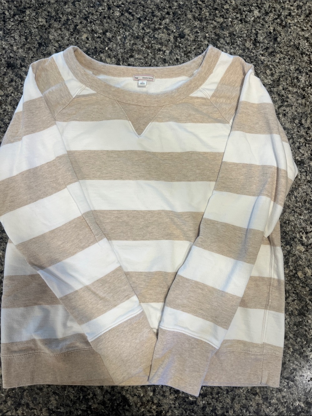 GAP- Womens beige and white Striped Crewneck Sweatshirt